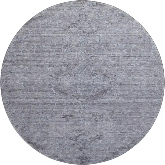 8' Blue And Gray Medallion Washable Round Rug With UV Protection Photo 1