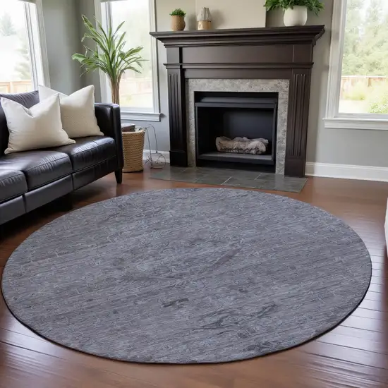 8' Blue And Gray Medallion Washable Round Rug With UV Protection Photo 4