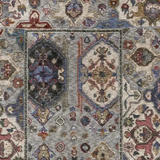 8' Blue And Gray Oriental Runner Rug With Fringe Photo 7