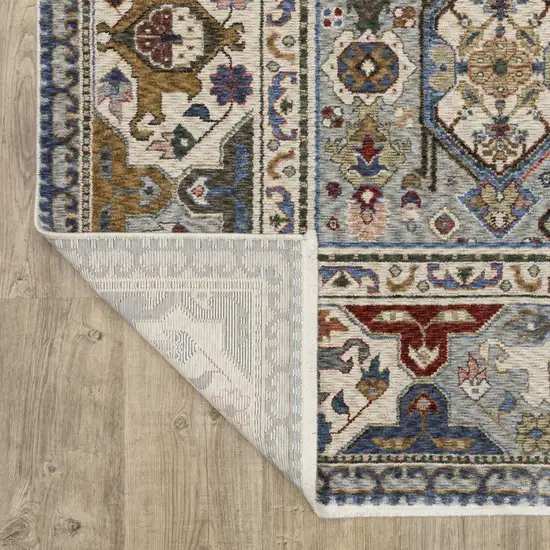 8' Blue And Gray Oriental Runner Rug With Fringe Photo 9