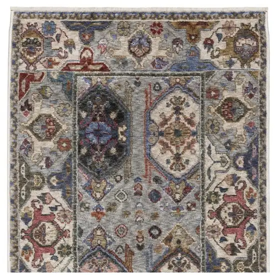 8' Blue And Gray Oriental Runner Rug With Fringe Photo 5