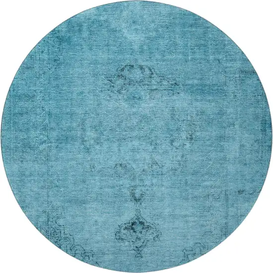 8' Blue And Gray Oriental Washable Round Rug With UV Protection Photo 4