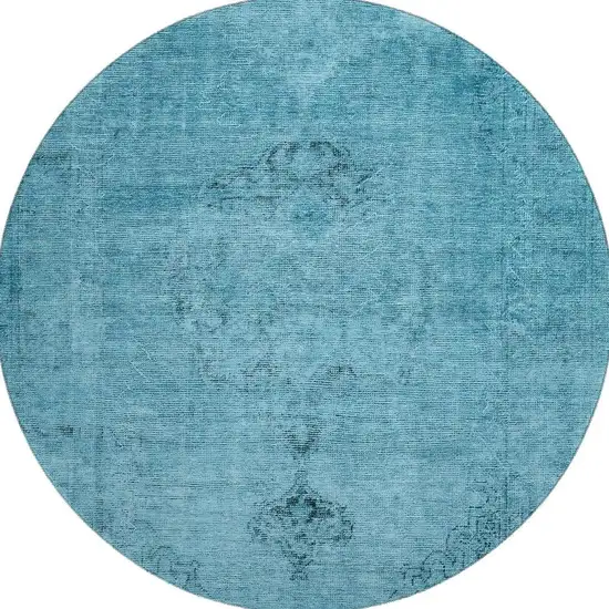 8' Blue And Gray Oriental Washable Round Rug With UV Protection Photo 3