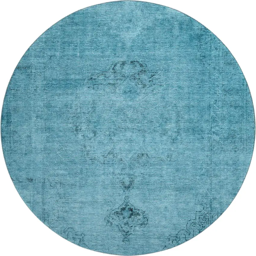 8' Blue And Gray Oriental Washable Round Rug With UV Protection Photo 1