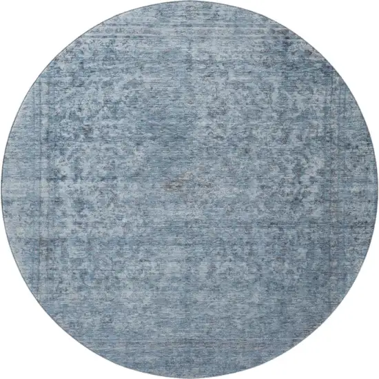 8' Blue And Gray Oriental Washable Round Rug With UV Protection Photo 3