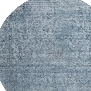 Photo of 8' Blue And Gray Oriental Washable Round Rug With UV Protection