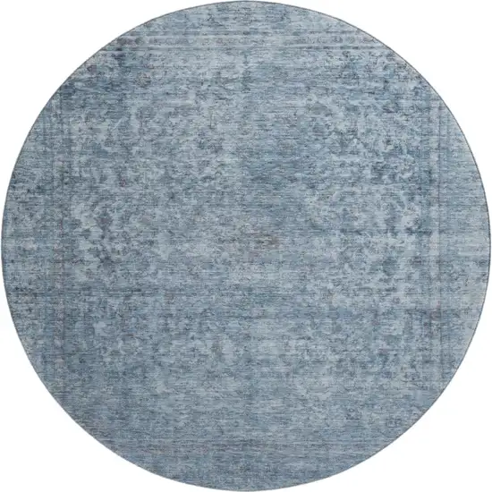 8' Blue And Gray Oriental Washable Round Rug With UV Protection Photo 1