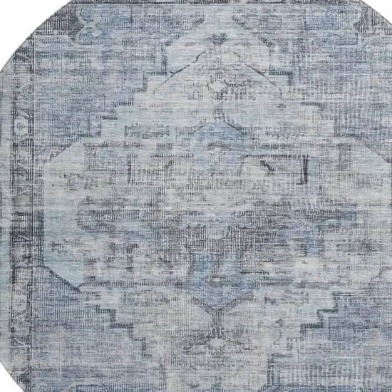 8' Blue And Gray Oriental Washable Round Rug With UV Protection Photo 2