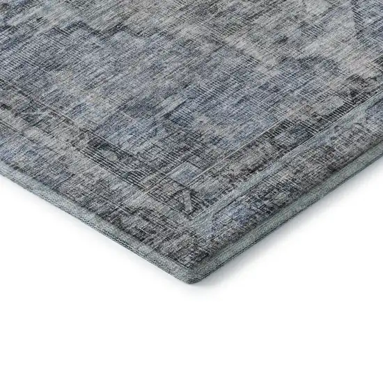 8' Blue And Gray Oriental Washable Round Rug With UV Protection Photo 6