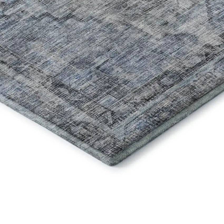 8' Blue And Gray Oriental Washable Round Rug With UV Protection Photo 6