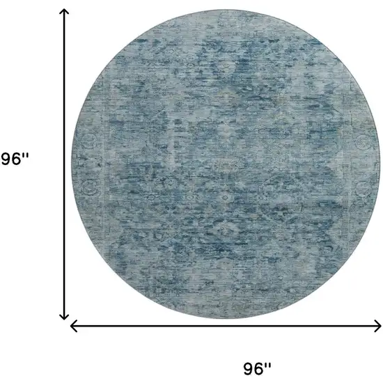 8' Blue And Gray Oriental Washable Round Rug With UV Protection Photo 9