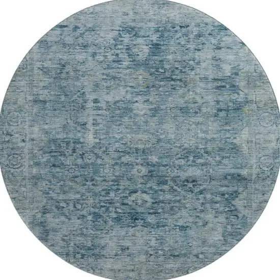 8' Blue And Gray Oriental Washable Round Rug With UV Protection Photo 3
