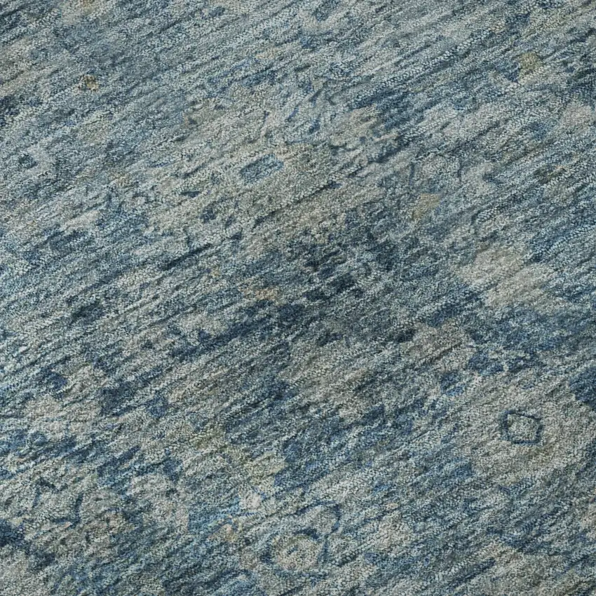 8' Blue And Gray Oriental Washable Round Rug With UV Protection Photo 8