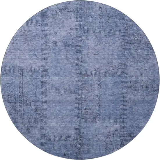 8' Blue And Gray Patchwork Washable Round Rug With UV Protection Photo 3