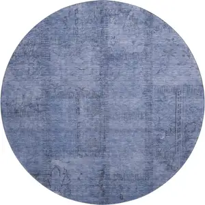 Photo of 8' Blue And Gray Patchwork Washable Round Rug With UV Protection