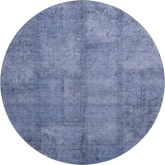 8' Blue And Gray Patchwork Washable Round Rug With UV Protection Photo 1