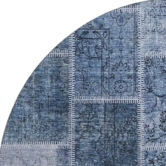 8' Blue And Gray Patchwork Washable Round Rug With UV Protection Photo 3