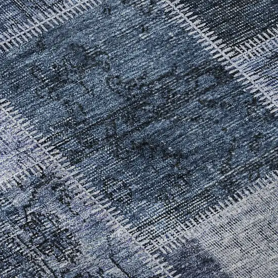 8' Blue And Gray Patchwork Washable Round Rug With UV Protection Photo 9