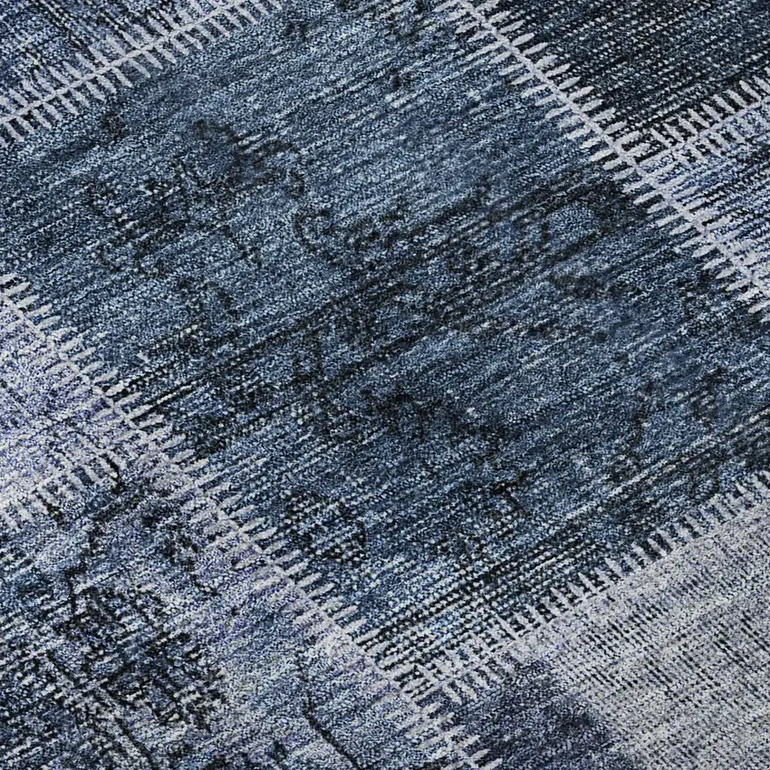 8' Blue And Gray Patchwork Washable Round Rug With UV Protection Photo 9