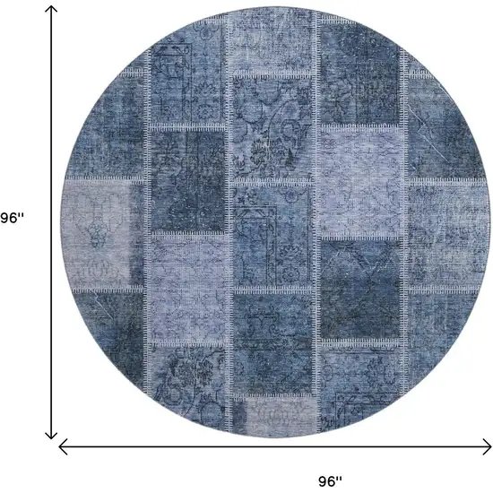 8' Blue And Gray Patchwork Washable Round Rug With UV Protection Photo 3