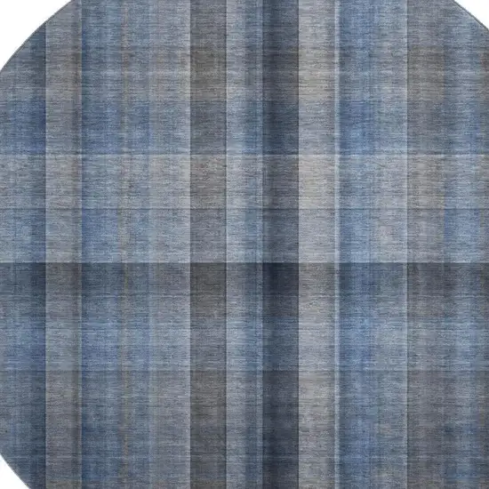 8' Blue And Gray Plaid Washable Round Rug With UV Protection Photo 3