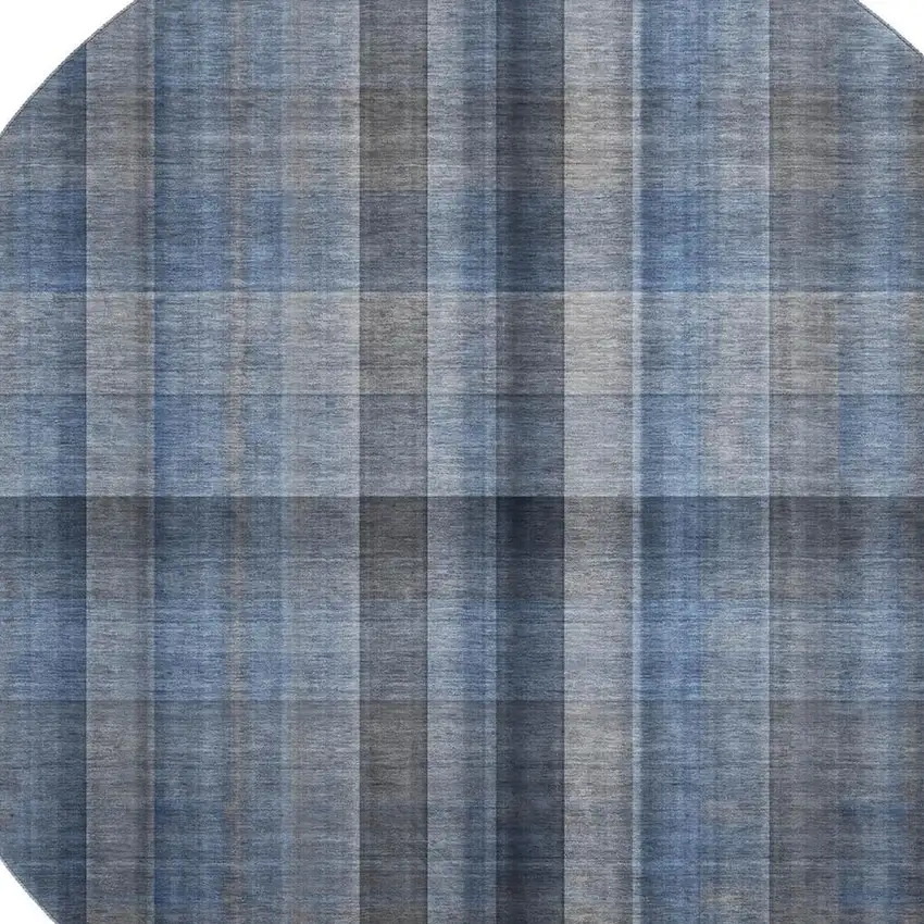 8' Blue And Gray Plaid Washable Round Rug With UV Protection Photo 3