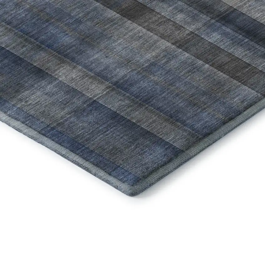 8' Blue And Gray Plaid Washable Round Rug With UV Protection Photo 7