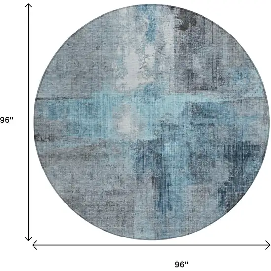 8' Blue And Gray Round Abstract Washable Indoor Outdoor Area Rug Photo 9