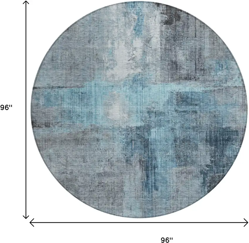 8' Blue And Gray Round Abstract Washable Indoor Outdoor Area Rug Photo 9