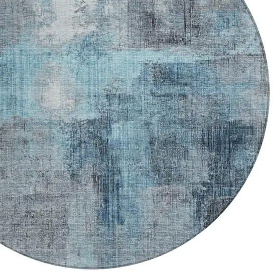 8' Blue And Gray Round Abstract Washable Indoor Outdoor Area Rug Photo 4