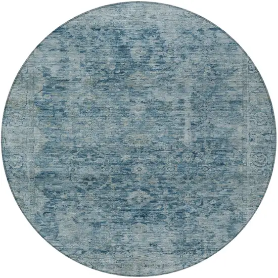 8' Blue And Gray Round Abstract Washable Indoor Outdoor Area Rug Photo 3