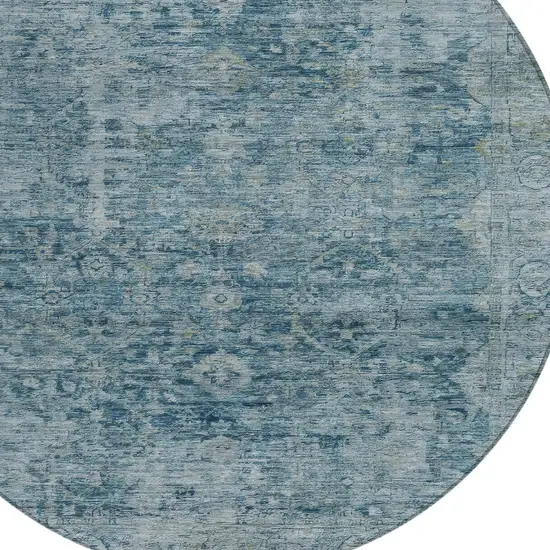 8' Blue And Gray Round Abstract Washable Indoor Outdoor Area Rug Photo 8