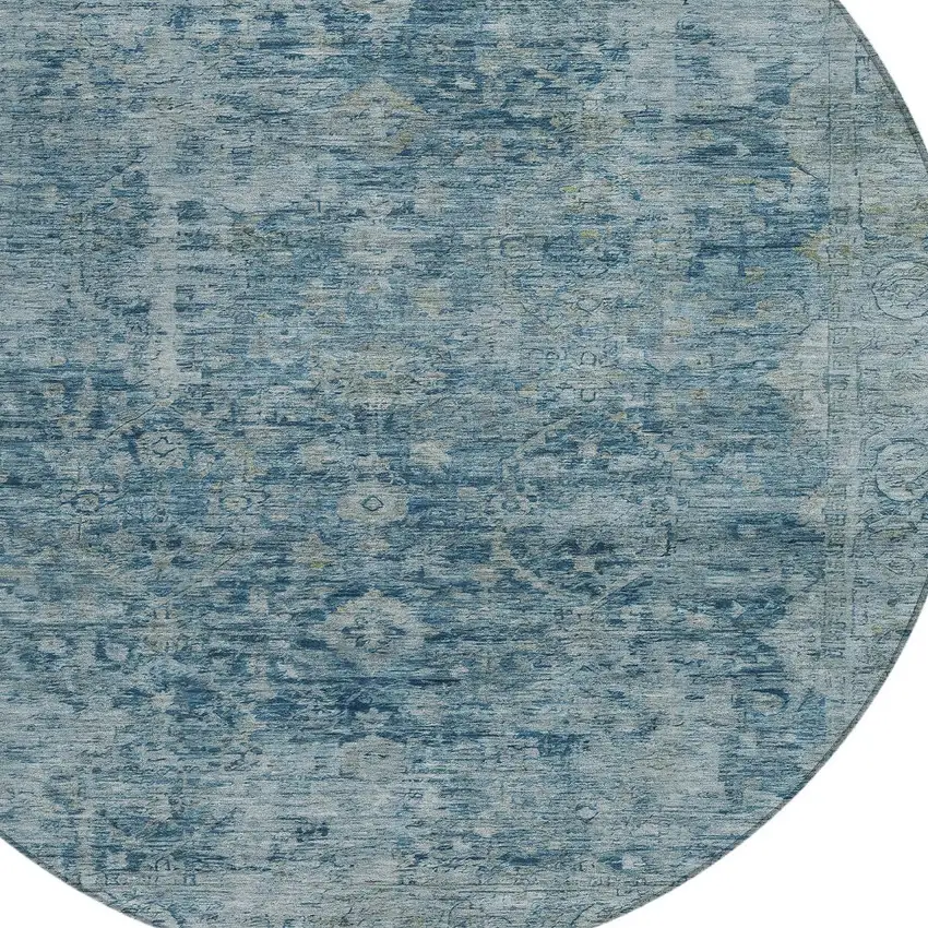 8' Blue And Gray Round Abstract Washable Indoor Outdoor Area Rug Photo 8
