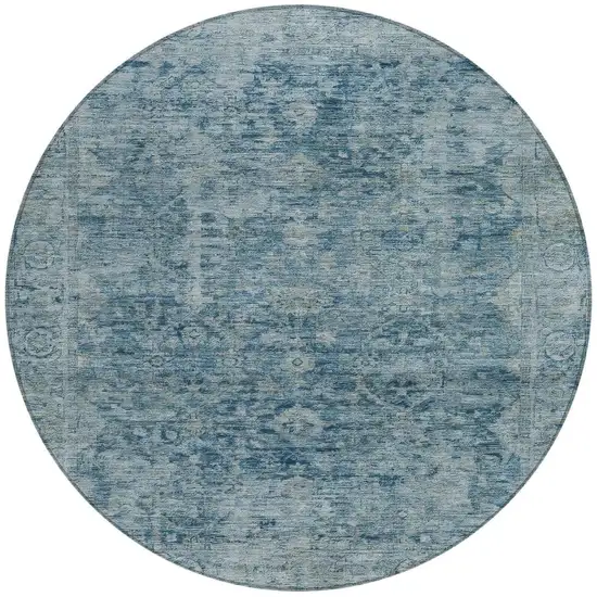 8' Blue And Gray Round Abstract Washable Indoor Outdoor Area Rug Photo 4