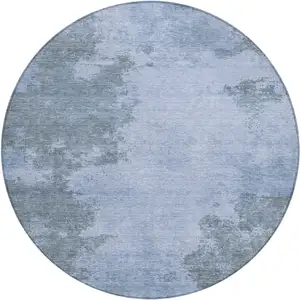 Photo of 8' Blue And Gray Round Abstract Washable Indoor Outdoor Area Rug