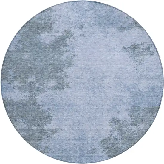 8' Blue And Gray Round Abstract Washable Indoor Outdoor Area Rug Photo 1