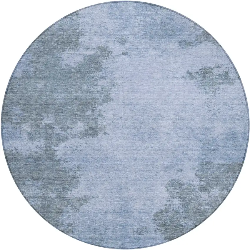 8' Blue And Gray Round Abstract Washable Indoor Outdoor Area Rug Photo 1