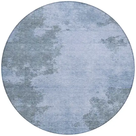 8' Blue And Gray Round Abstract Washable Indoor Outdoor Area Rug Photo 3