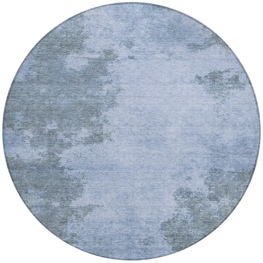 8' Blue And Gray Round Abstract Washable Indoor Outdoor Area Rug Photo 3