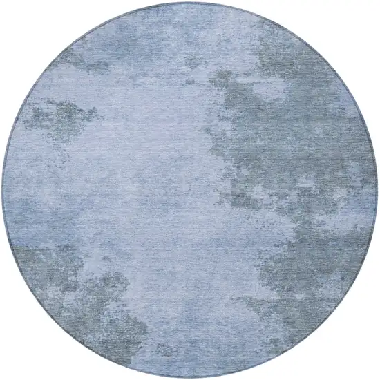 8' Blue And Gray Round Abstract Washable Indoor Outdoor Area Rug Photo 4
