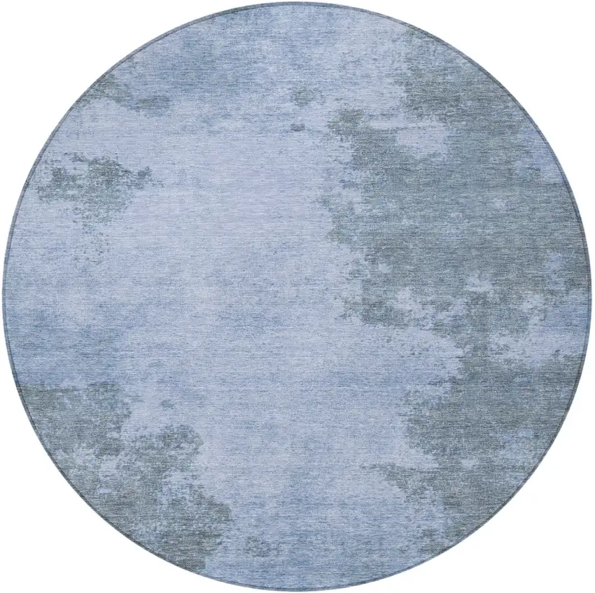 8' Blue And Gray Round Abstract Washable Indoor Outdoor Area Rug Photo 4