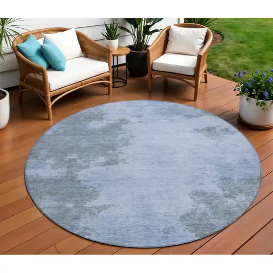 8' Blue And Gray Round Abstract Washable Indoor Outdoor Area Rug Photo 2