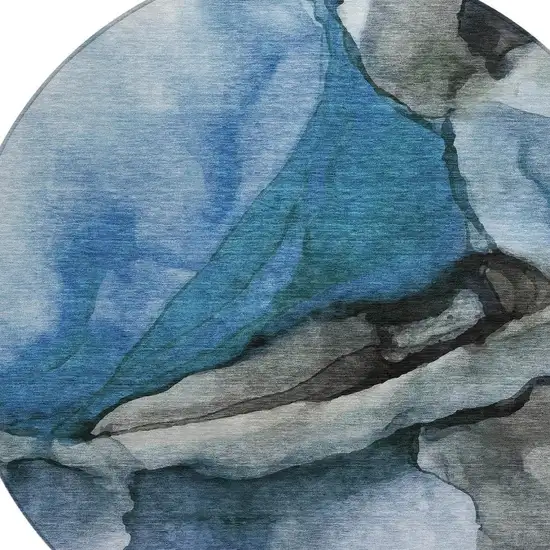 8' Blue And Gray Round Abstract Washable Indoor Outdoor Area Rug Photo 4