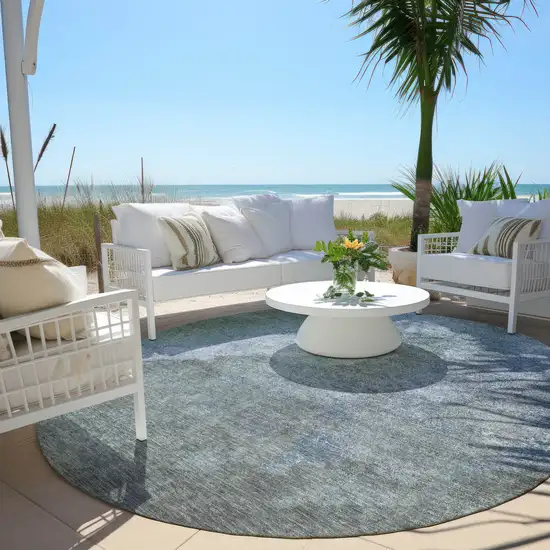 8' Blue And Gray Round Abstract Washable Indoor Outdoor Area Rug Photo 5