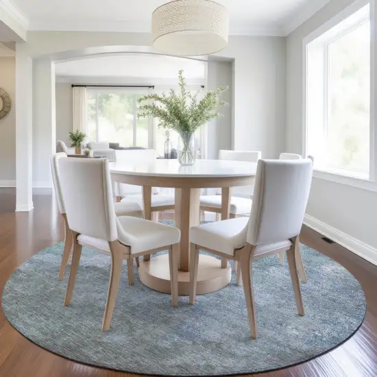 8' Blue And Gray Round Abstract Washable Indoor Outdoor Area Rug Photo 6