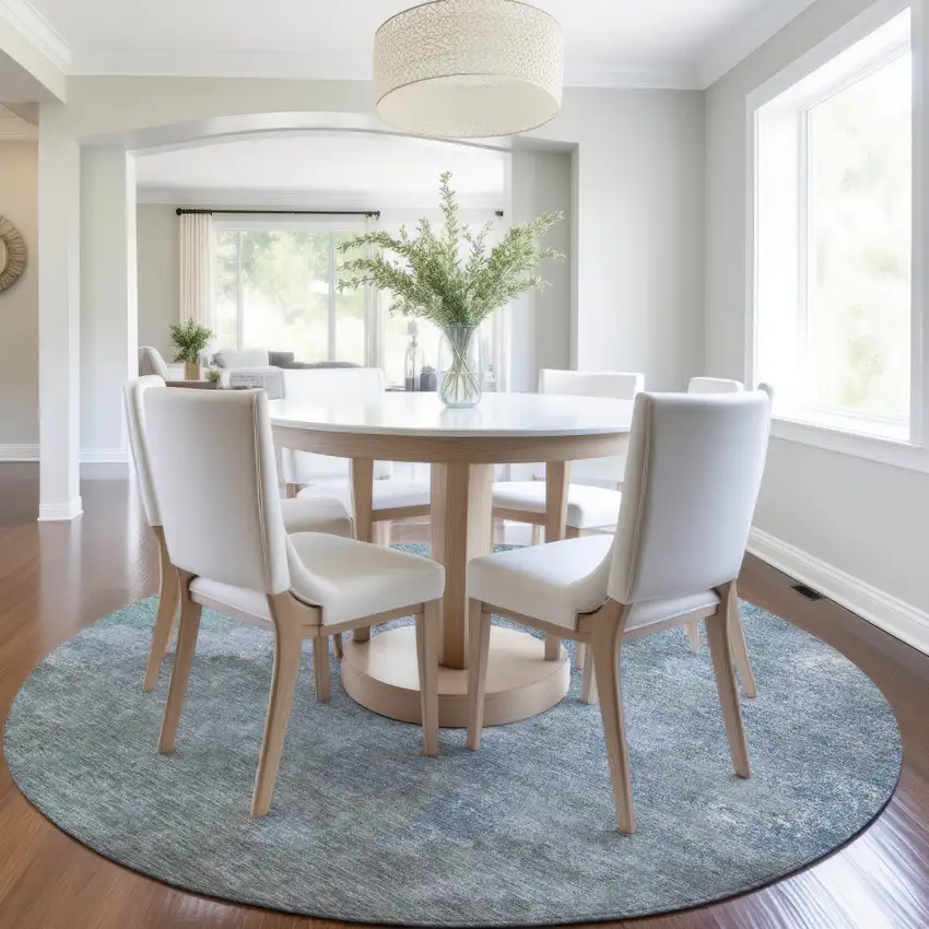 8' Blue And Gray Round Abstract Washable Indoor Outdoor Area Rug Photo 6