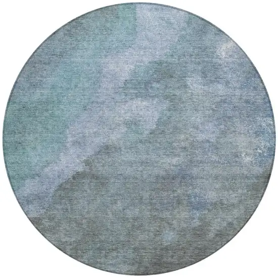 8' Blue And Gray Round Abstract Washable Indoor Outdoor Area Rug Photo 3