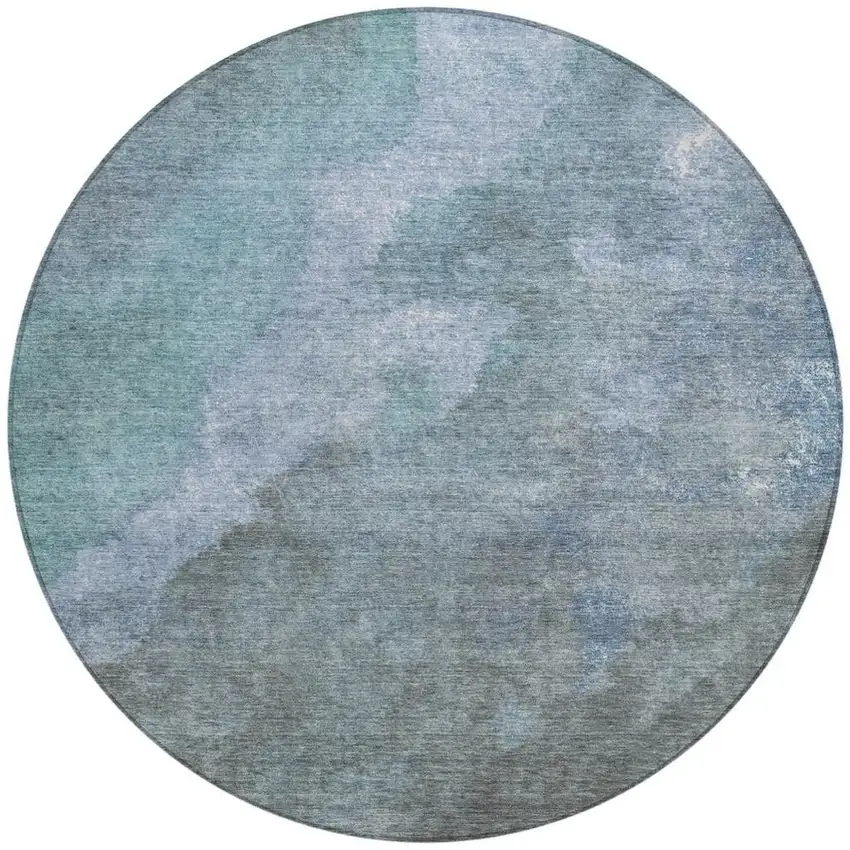8' Blue And Gray Round Abstract Washable Indoor Outdoor Area Rug Photo 3