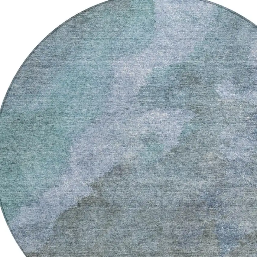 8' Blue And Gray Round Abstract Washable Indoor Outdoor Area Rug Photo 4