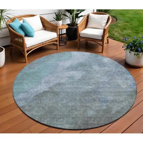 8' Blue And Gray Round Abstract Washable Indoor Outdoor Area Rug Photo 2